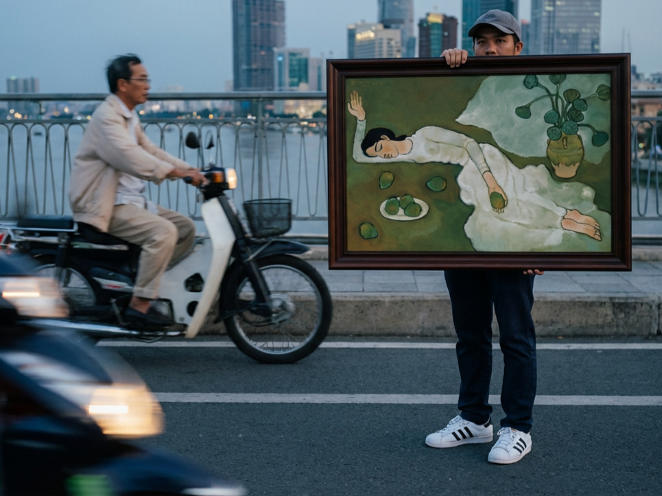 Vietnamese art by Vietnam Painters from an Art in Saigon art workshop, reflecting authentic culture in daily life.