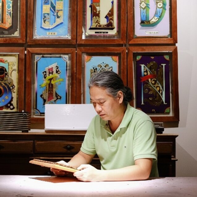 Art in Saigon craftsman finishing wooden frames for Vietnamese art in an art workshop with Vietnam Painters.