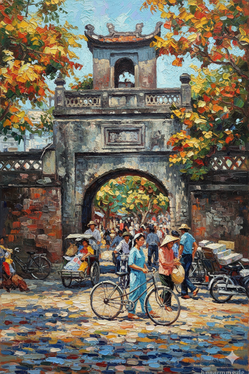 Radiant Hanoi Old Quarter Painting brings timeless Vietnamese charm to your home. Handcrafted by Artwork Vietnam, available as oil painting or fine art print.