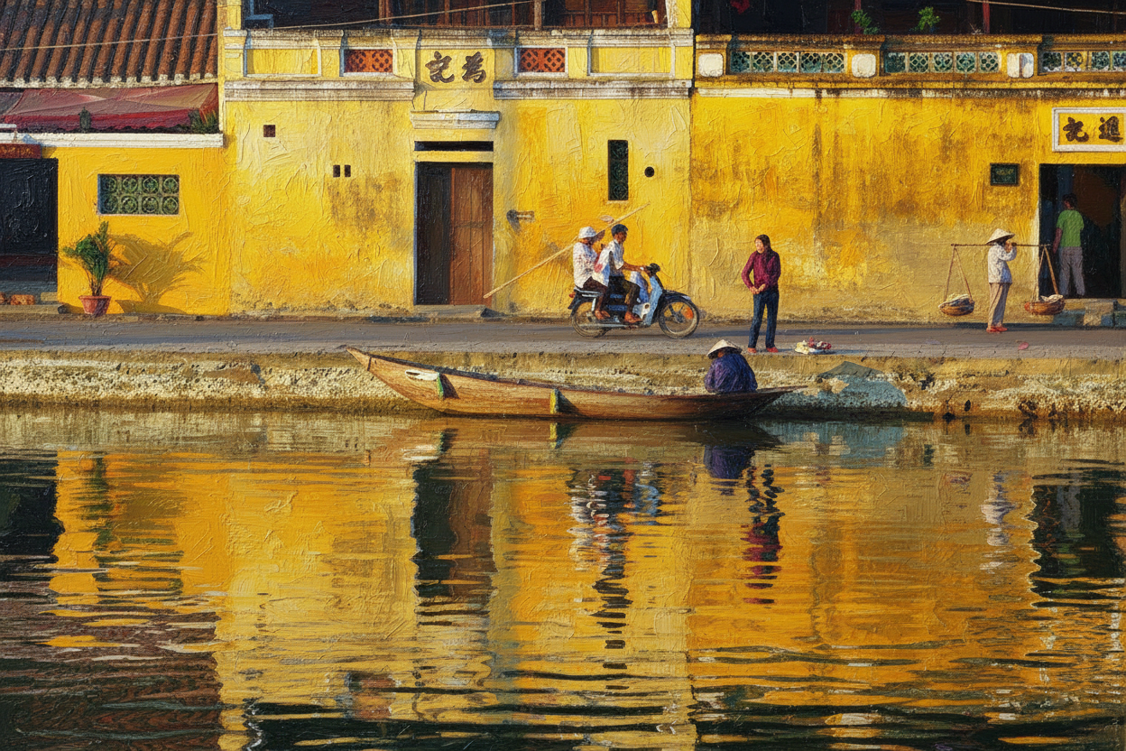 This Hoi An artwork captures vibrant Vietnamese life. Perfect as a unique oil painting or art print for your home or office. Handcrafted by ARTWORK VIETNAM.